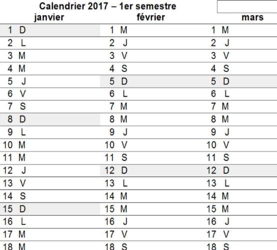 Un calendrier à imprimer